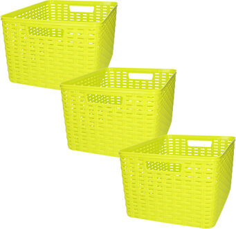 Opbergmand/kastmandje - 3x stuks - 18 liter - groen - kunststof - 28 x 38 x 19 cm