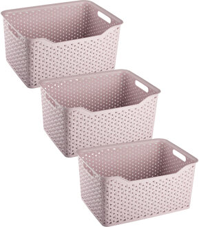 Opbergmand/kastmandje - 3x stuks - 18 liter - roze - kunststof - 29 x 39 x 19 cm