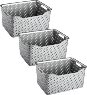 Opbergmand/kastmandje - 3x stuks - 18 liter - zilver - kunststof - 29 x 39 x 19 cm