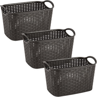 Opbergmand/kastmandje - 3x stuks - 19 liter - donkerbruin - kunststof - 29 x 39 x 25 cm
