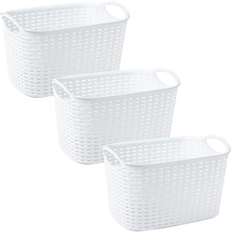 Opbergmand/kastmandje - 3x stuks - 19 liter - ivoor wit - kunststof - 29 x 39 x 25 cm
