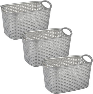Opbergmand/kastmandje - 3x stuks - 19 liter - zilver - kunststof - 29 x 39 x 25 cm