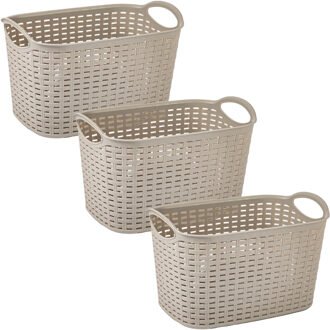Opbergmand/kastmandje - 3x stuks - 6,4 liter - beige - kunststof - 19 x 29 x 18 cm