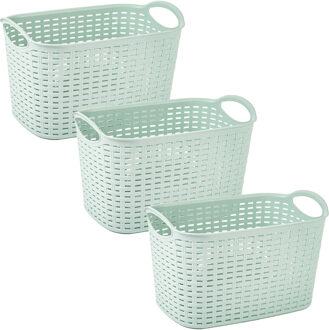 Opbergmand/kastmandje - 3x stuks - 6,4 liter - mintgroen - kunststof - 19 x 29 x 18 cm