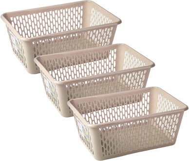 Opbergmand/kastmandje - 3x stuks - 6,5 liter - beige - kunststof - 20 x 30 x 11 cm