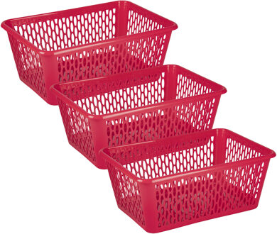 Opbergmand/kastmandje - 3x stuks - 6,5 liter - fuchsia roze - kunststof - 20 x 30 x 11 cm