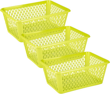 Opbergmand/kastmandje - 3x stuks - 6,5 liter - groen - kunststof - 20 x 30 x 11 cm