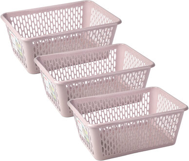 Opbergmand/kastmandje - 3x stuks - 6,5 liter - roze - kunststof - 20 x 30 x 11 cm