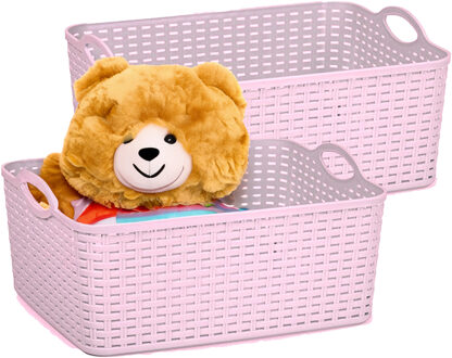 Opbergmand/kastmandje - 4x - 11 liter - oud roze - gevlochten kunststof - 35 x 28 x 16 cm