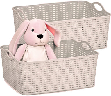 Opbergmand/kastmandje - 4x - 11 liter - taupe - gevlochten kunststof - 35 x 28 x 16 cm