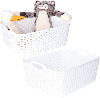 Opbergmand/kastmandje - 4x - 11 liter - wit - gevlochten kunststof - 35 x 28 x 16 cm