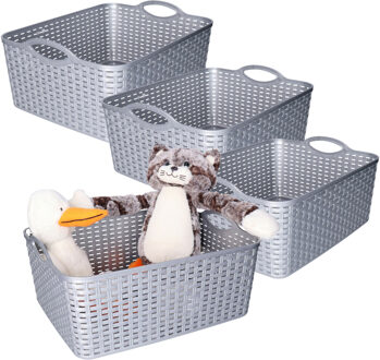 Opbergmand/kastmandje - 4x - 11 liter - zilver - gevlochten kunststof - 35 x 28 x 16 cm