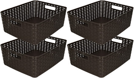 Opbergmand/kastmandje - 4x - 12 liter - bruin - geweven kunststof - 36 x 28 x 13 cm