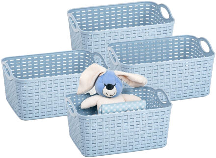 Opbergmand/kastmandje - 4x - 12 liter - ijsblauw - gevlochten kunststof - 33 x 24 x 21 cm