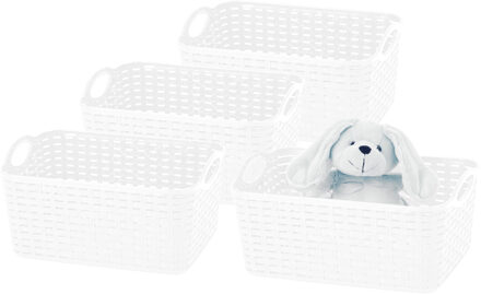 Opbergmand/kastmandje - 4x - 12 liter - ivoor wit - gevlochten kunststof - 33 x 24 x 21 cm