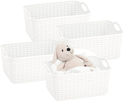 Opbergmand/kastmandje - 4x - 12 liter - wit - gevlochten kunststof - 33 x 24 x 21 cm