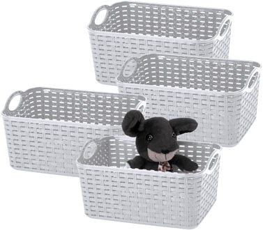 Opbergmand/kastmandje - 4x - 12 liter - zilver - gevlochten kunststof - 33 x 24 x 21 cm