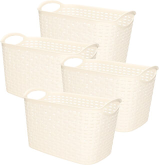 Opbergmand/kastmandje - 4x - 6,4 liter - wit - gevlochten kunststof - 19 x 29 x 18 cm