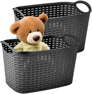 Opbergmand/kastmandje - 4x - 6,4 liter - zwart - gevlochten kunststof - 19 x 29 x 18 cm