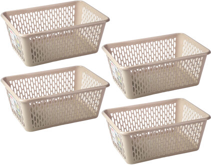 Opbergmand/kastmandje - 4x stuks - 13 liter - beige - kunststof - 26 x 37 x 14 cm