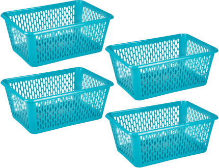 Opbergmand/kastmandje - 4x stuks - 13 liter - blauw - kunststof - 26 x 37 x 14 cm