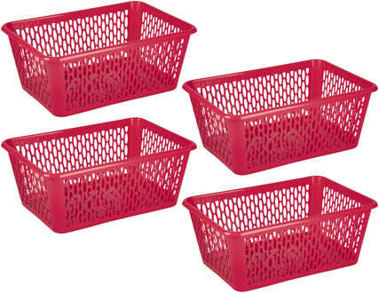 Opbergmand/kastmandje - 4x stuks - 13 liter - fuchsia roze - kunststof - 26 x 37 x 14 cm
