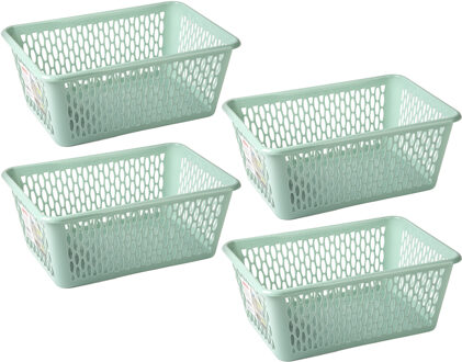 Opbergmand/kastmandje - 4x stuks - 13 liter - mintgroen - kunststof - 26 x 37 x 14 cm