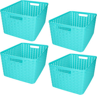 Opbergmand/kastmandje - 4x stuks - 18 liter - blauw - kunststof - 28 x 38 x 19 cm