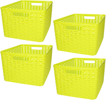 Opbergmand/kastmandje - 4x stuks - 18 liter - groen - kunststof - 28 x 38 x 19 cm