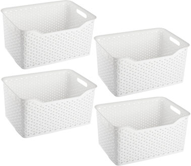 Opbergmand/kastmandje - 4x stuks - 18 liter - ivoor wit - kunststof - 29 x 39 x 19 cm
