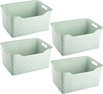 Opbergmand/kastmandje - 4x stuks - 18 liter - mintgroen - kunststof - 29 x 39 x 19 cm
