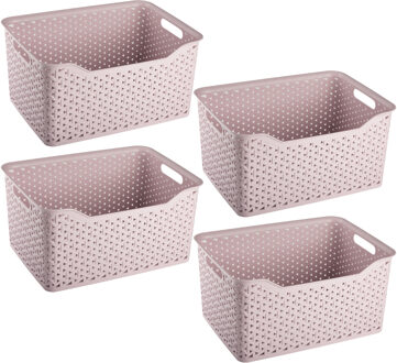 Opbergmand/kastmandje - 4x stuks - 18 liter - roze - kunststof - 29 x 39 x 19 cm