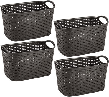 Opbergmand/kastmandje - 4x stuks - 19 liter - donkerbruin - kunststof - 29 x 39 x 25 cm
