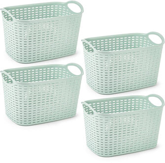 Opbergmand/kastmandje - 4x stuks - 19 liter - mintgroen - kunststof - 29 x 39 x 25 cm