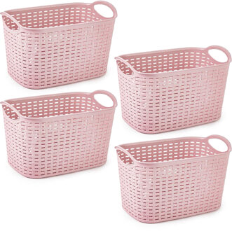 Opbergmand/kastmandje - 4x stuks - 19 liter - roze - kunststof - 29 x 39 x 25 cm