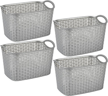 Opbergmand/kastmandje - 4x stuks - 19 liter - zilver - kunststof - 29 x 39 x 25 cm