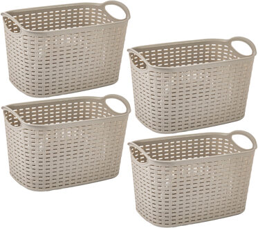 Opbergmand/kastmandje - 4x stuks - 6,4 liter - beige - kunststof - 19 x 29 x 18 cm