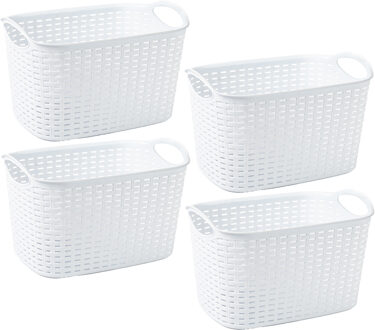 Opbergmand/kastmandje - 4x stuks - 6,4 liter - ivoor wit - kunststof - 19 x 29 x 18 cm