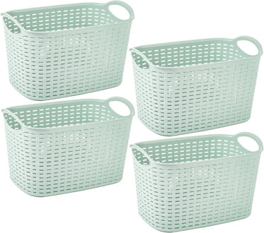 Opbergmand/kastmandje - 4x stuks - 6,4 liter - mintgroen - kunststof - 19 x 29 x 18 cm