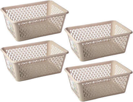 Opbergmand/kastmandje - 4x stuks - 6,5 liter - beige - kunststof - 20 x 30 x 11 cm