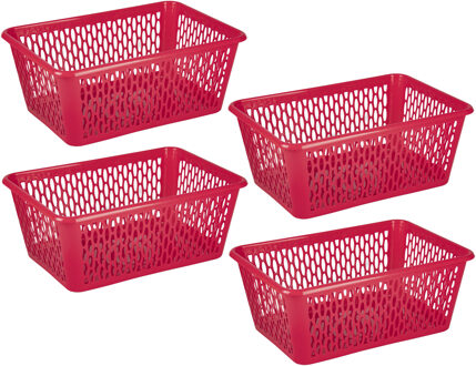 Opbergmand/kastmandje - 4x stuks - 6,5 liter - fuchsia roze - kunststof - 20 x 30 x 11 cm