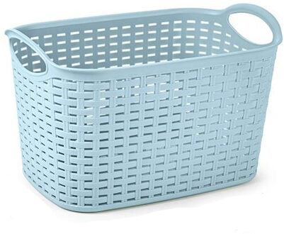 Opbergmand/kastmandje - 6,4 liter - ijsblauw - gevlochten kunststof - 19 x 29 x 18 cm