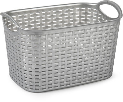opbergmand kastmandje - 6,4 liter - zilver - kunststof - 19 x 29 x 18 cm - manden