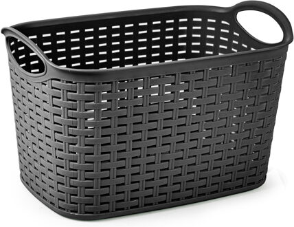 Opbergmand/kastmandje - 6,4 liter - zwart - gevlochten kunststof - 19 x 29 x 18 cm