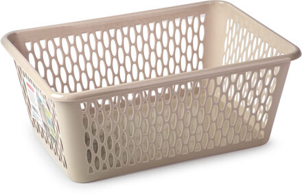 Opbergmand/kastmandje - 6,5 liter - beige - kunststof - 20 x 30 x 11 cm