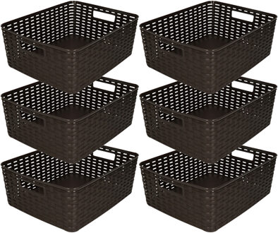 Opbergmand/kastmandje - 6x - 12 liter - bruin - geweven kunststof - 36 x 28 x 13 cm