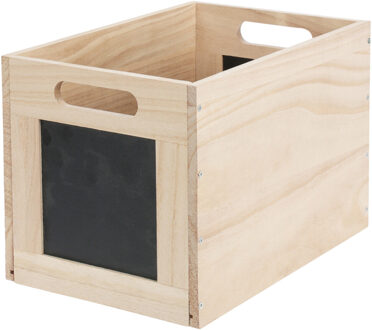 Opbergmand/kist met krijtvlakken - hout - L30 x B20 x H20 cm - lichtbruin - kast organizer - Opbergkisten