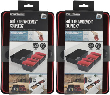 Opbergmanden - 14x stuks - 3 formaten - Rood/zwart - ladekastorganizer