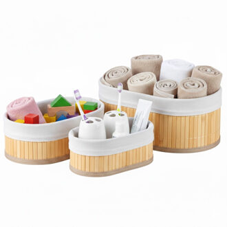 opbergmanden - 3x stuks - met stof - bruin - organizer