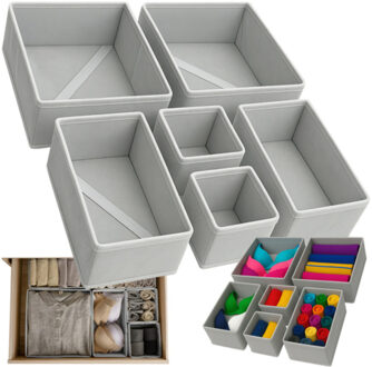 opbergmanden - 6x stuks - 3 formaten - grijs - ondergoed en sokken - ladekast organizer